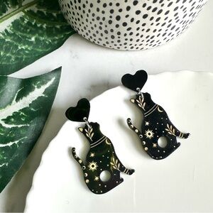 2/$30🌵 Black Cat Mini Crystal Sphere Earrings Acrylic Witchy Mystical Boho NEW